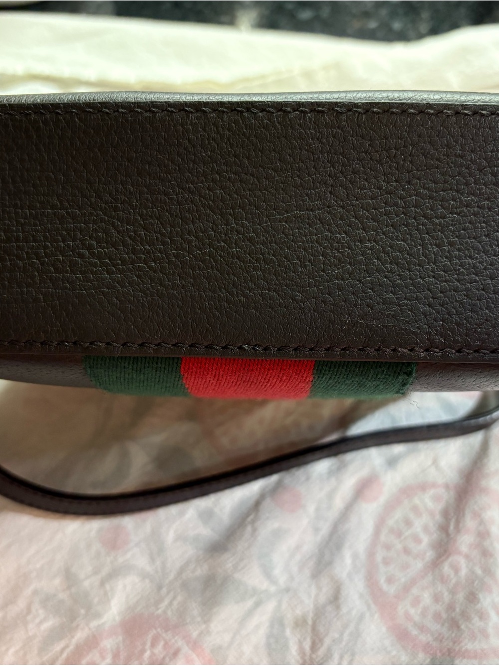 Gucci Brown Leather Messenger Bag with Green-Red Stripe and Gold Bee - Picture 3 of 10
